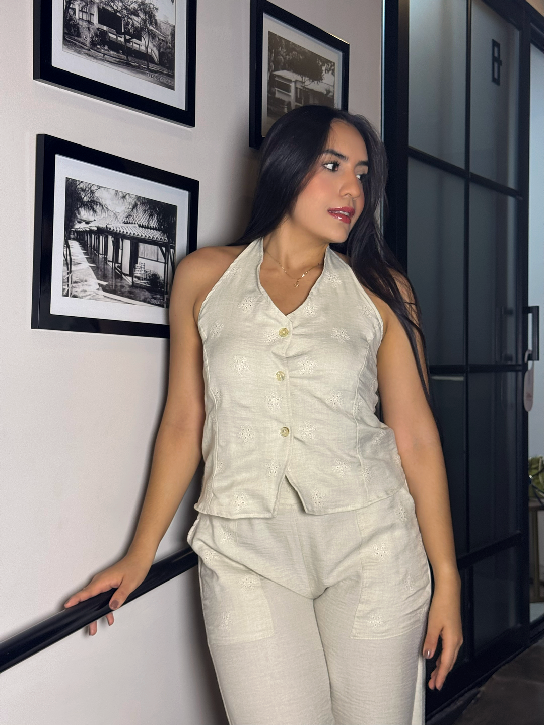 Set lino bordado artesanal